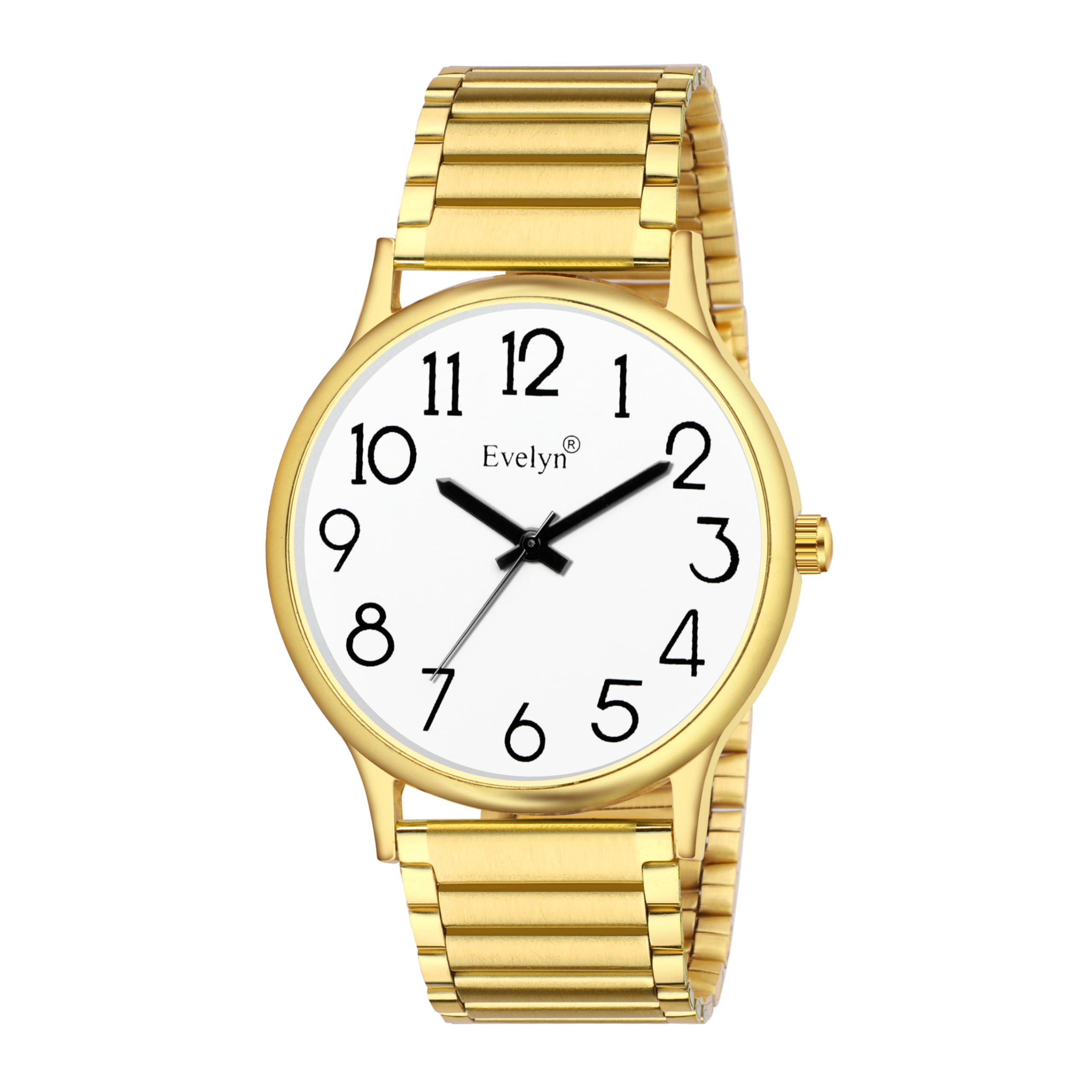 Classic Analogue Watch, Gold-Tone Metal Band, White Dial with Arabic Numerals G 2-image-10