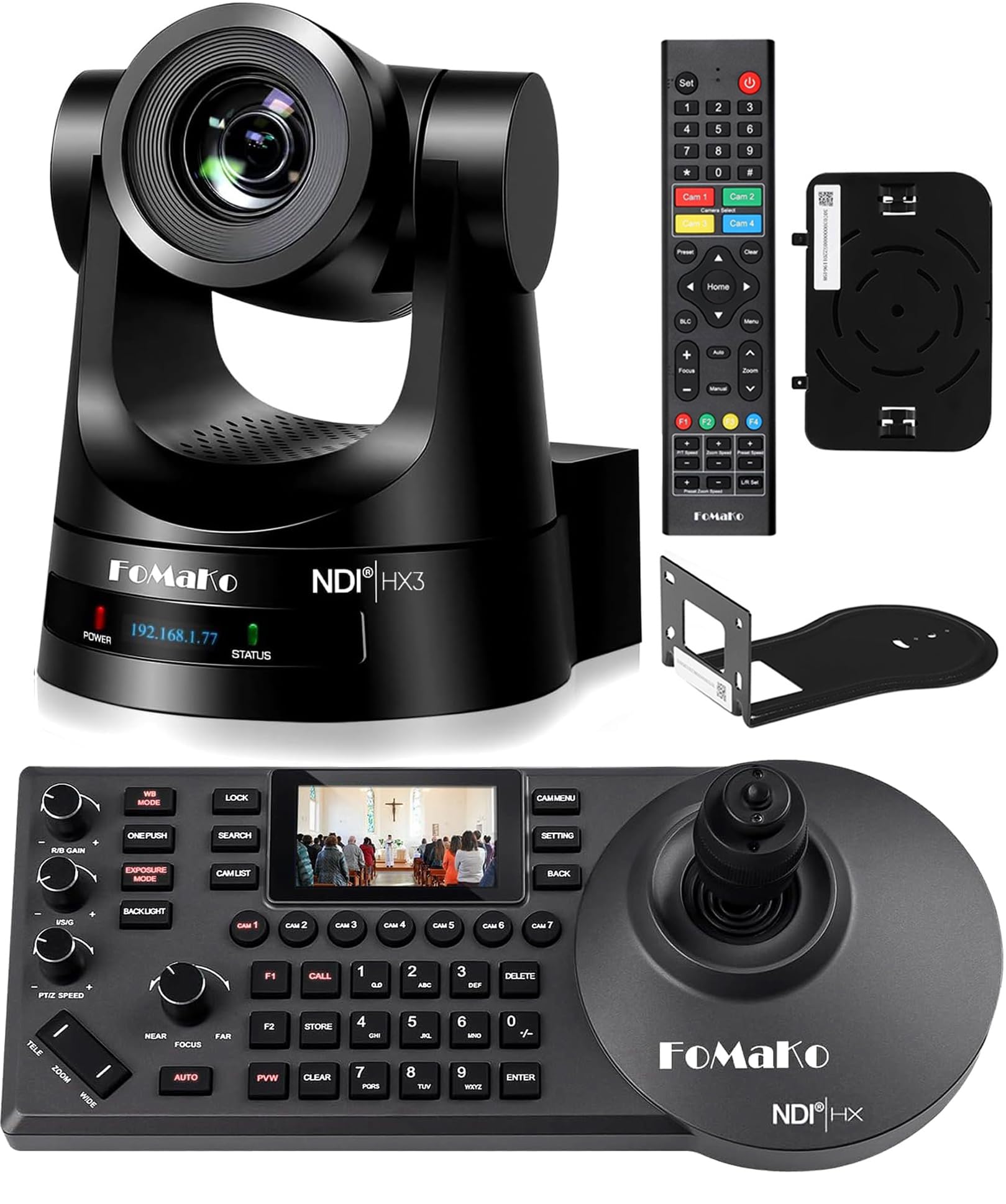 FoMaKo NDI HX3 PTZ Kamera Set, 20x Optischer Zoom KI-Auto-Tracking, mit 3G-SDI/HDMI/USB3.0/LAN(PoE), für YoTube vMix OBS Live Streaming, mit 1*KN20A Pro NDI Kamera +1* NDI PTZ Controller (BN201)