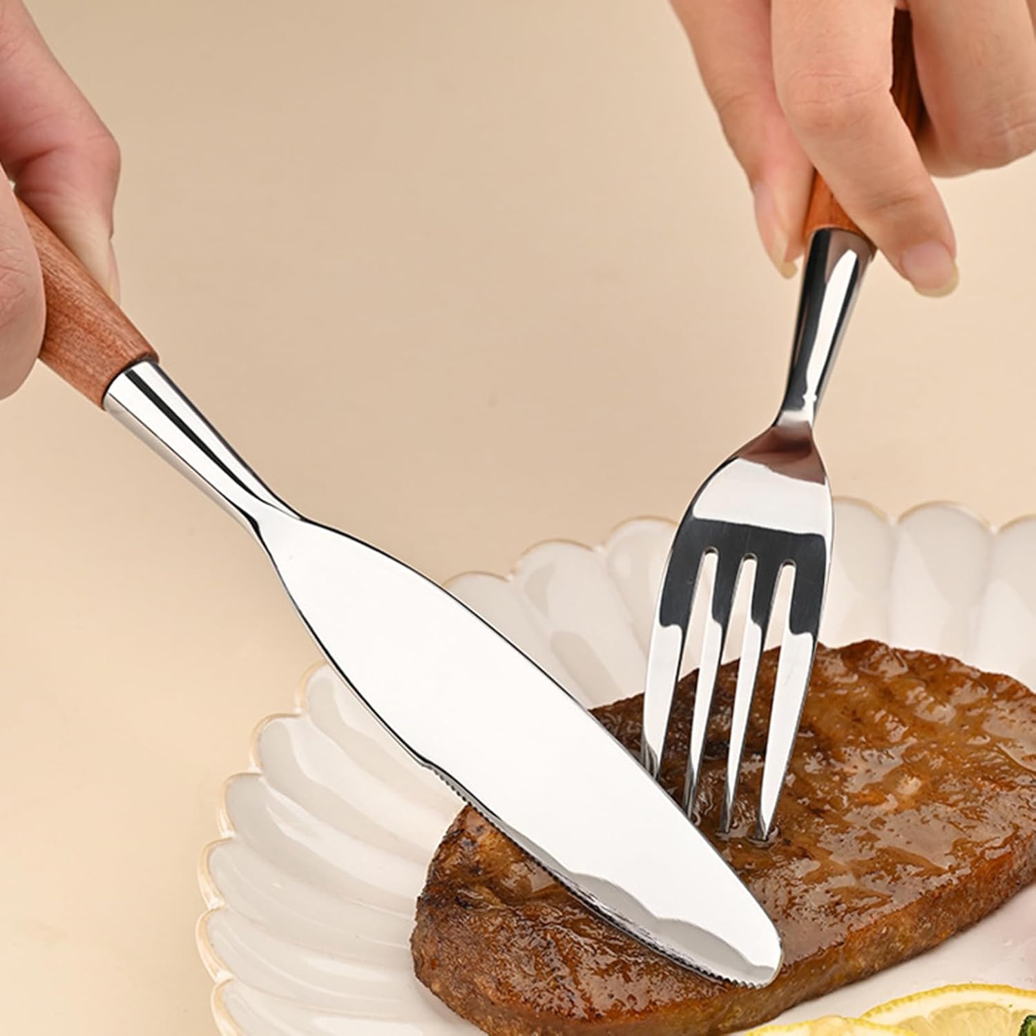 Wood Handle Silverware Sets for 4(20 Piece) Cutlery Set Utensils Sets Flatware Unique Modern 18 8 Stainless Steel Dinnerware Tableware Include Knives/Forks/Spoons Dishwasher Safe Polished