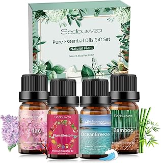 Lilac Fragrance Oil, Premium Plum Blossom Scented Oils, Fragrance Oils for Diffuser, Candle & Soap Making Scents, Bamboo Essential Oils Gift Set, Bamboo, Ocean Breeze, Lilac, Plum Blossom, 4x10ml