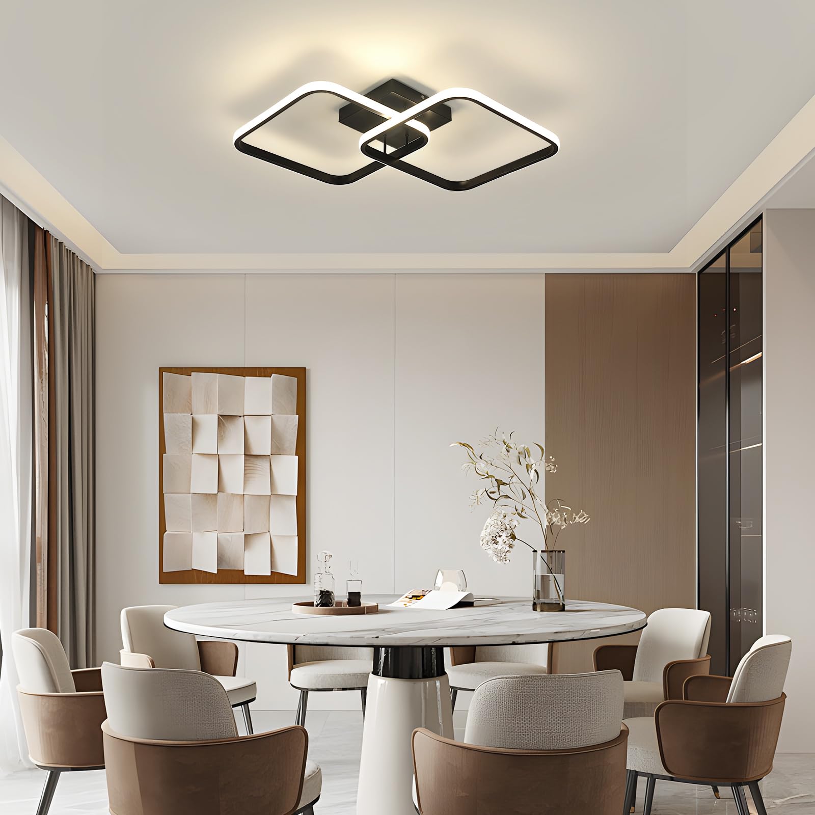 Osairous Plafoniera LED Soffitto Moderno, 42W 4725LM Lampada da Soffitto LED, Plafoniera Quadrata Nera Soggiorno in Acrilico per Camera da Letto Cucina Studio Ufficio, Luce Neutra 4500K, 64CM