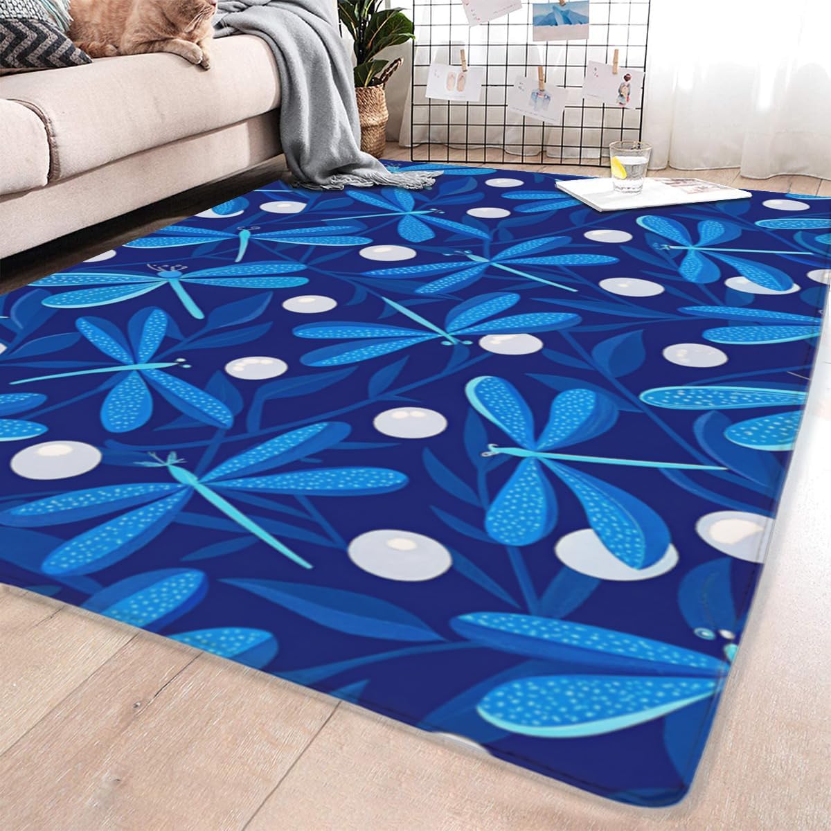 Blue Dragonfly Entrance Door Mat,Dragonfly Decor Doormat, Non-Slip Carpet Rugs with Felt Decorative for Home/Indoor/Outdoor 2'x3'