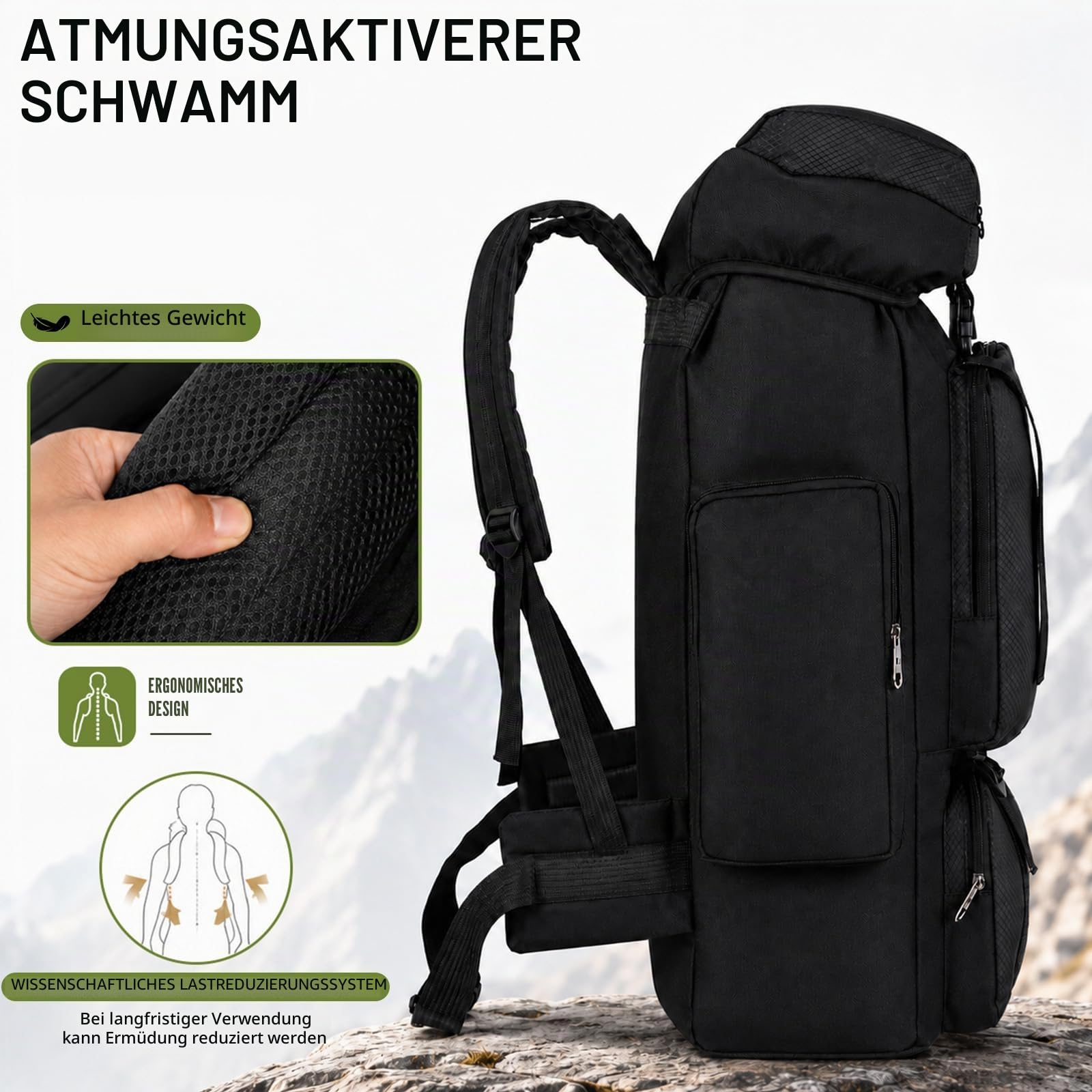 70L Campingrucksack Wanderrucksack Herren Damen Großer Trekkingrucksack Reiserucksack Wasserdicht Wandern Taktischer Rucksack mit Regenhülle für Camping Trekking Mountainering Outdoor Reisen