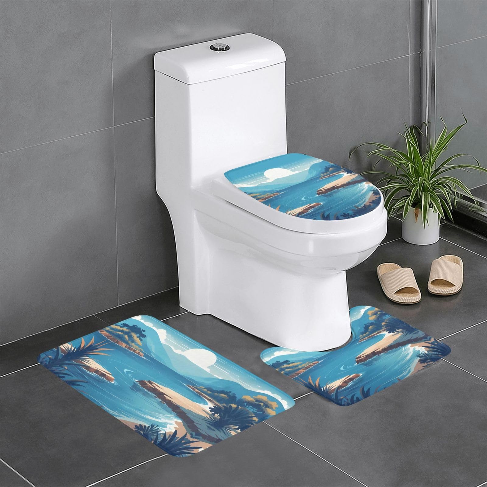 Tapis de salle de bain antidérapant bleu paysage marin à absorption rapide