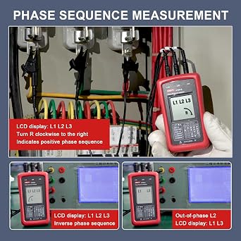 UNI-T 3-Phase Rotation Meter Sequence Tester, AC Phase Sequence Indicator 40V-690V Lack Phase Meter Motor UT261A
