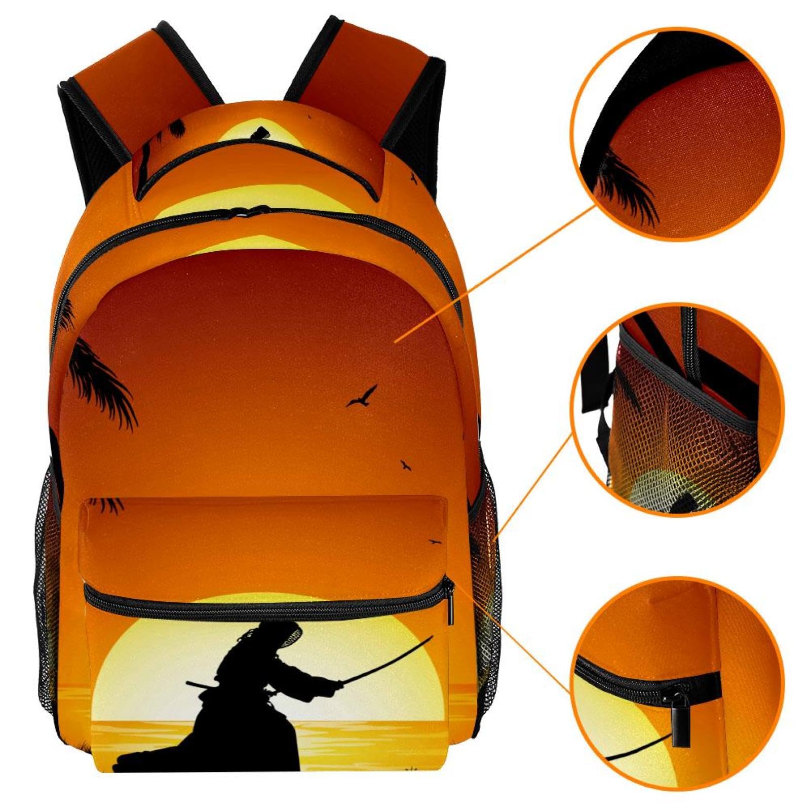 Kendo - Zaino da scuola con motivo spiaggia e sagoma di silhouette, per uomini e donne, borsa da viaggio con scomparti per laptop, leggera borsa per libri scolastici, zaino per scuola media