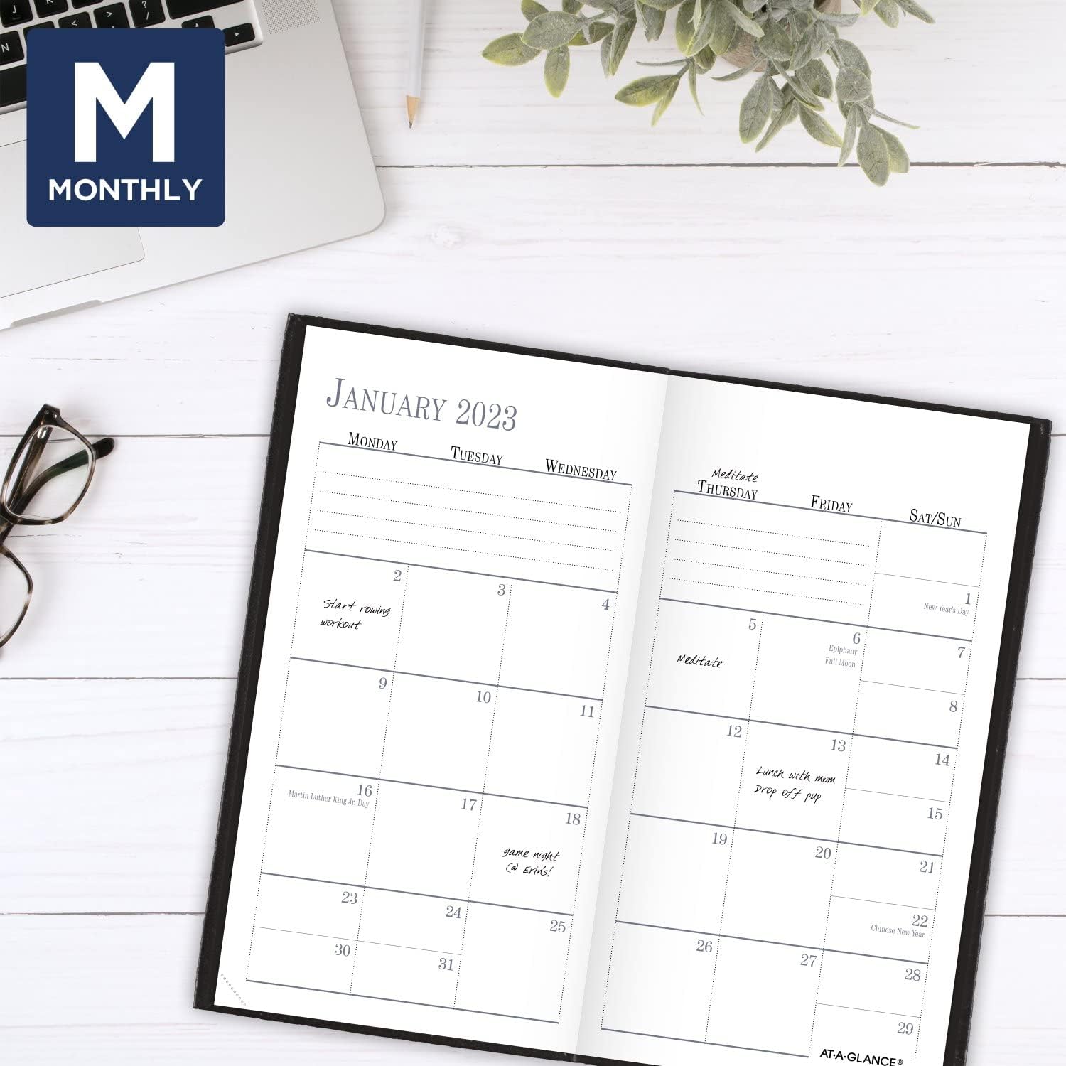 AT-A-GLANCE 2023 Weekly & Monthly Diary, Fine Diary, 3" x 6", Hardcover, Telephone/Address Pages, Black (720205) - Image 4