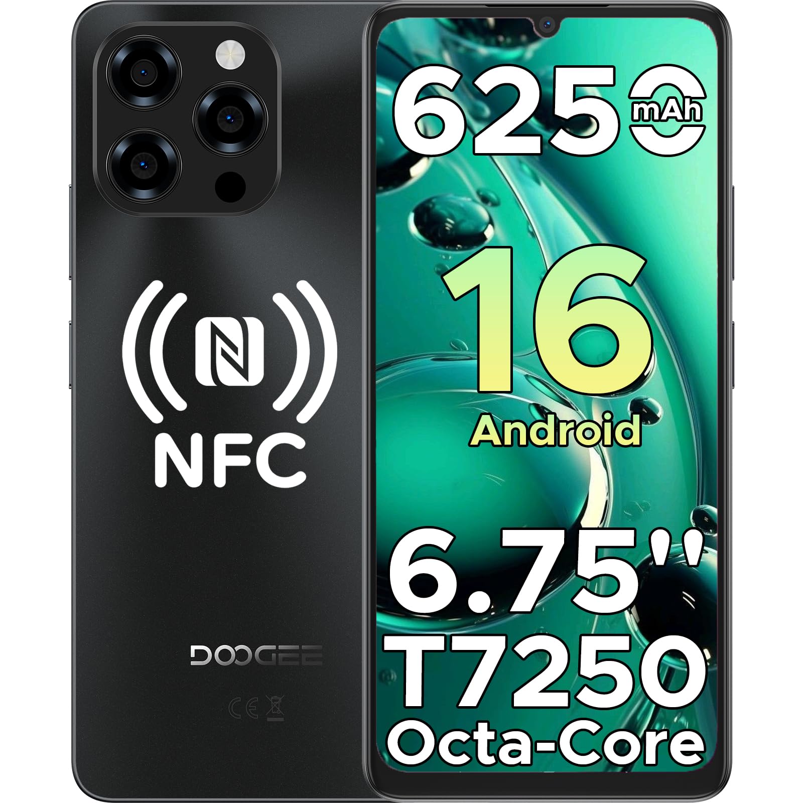 DOOGEE Note 58 Pro Android Smartphone 16, (8+24)GB+256GB/TF 2TB Mobile Phones, 6250mAh Mobile Phone, 6.75 Inch 90Hz Octa-Core Phones, 16MP+8MP/Fingerprint/Face ID/4G Dual SIM/Widevine L1/OTG/Type-C
