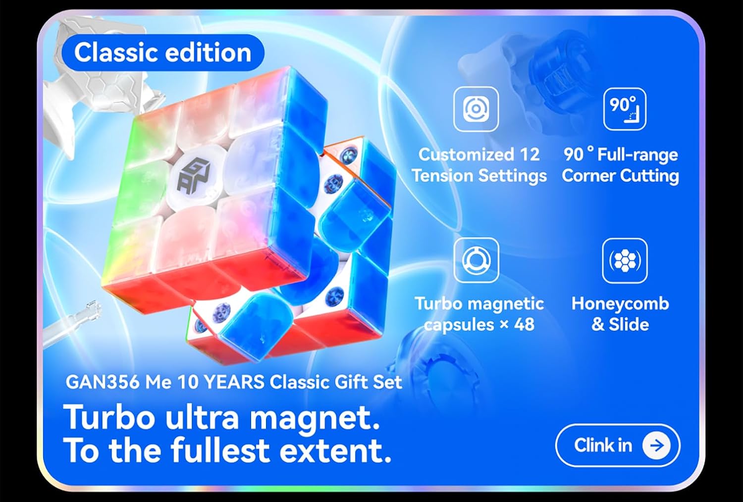 CuberShop GAN 356 ME UV (10th Anniversary Special Edition) Magnetic 3x3 Speed Cube, Gans 2024 Transparent Plastic 10 Anniversary, Smooth & Fast 3 by 3 Collectible, GAN 356 M E (Transparent UV Coated)