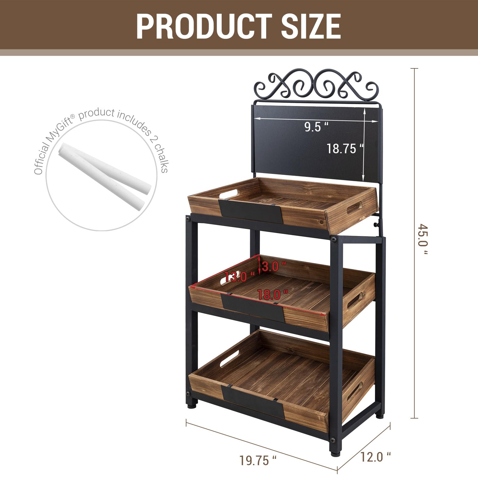 MyGift - Soporte de madera y metal de 3 niveles con carteles de pizarra