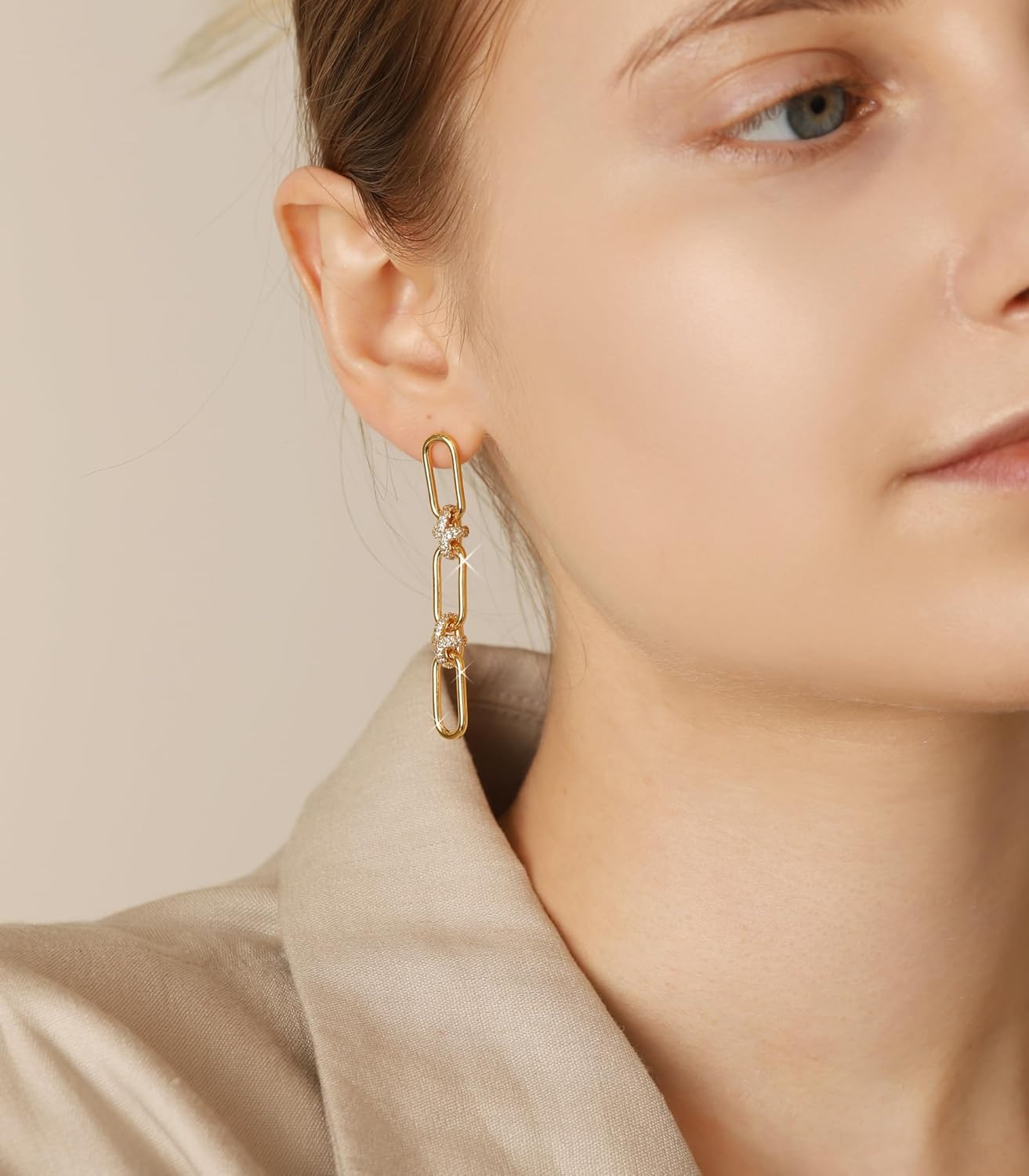 OZEL 14K Gold & Silver Plated Paperclip Chain Earrings with Cubic Zirconia – Dangle, Hoop, Huggie, Stud Styles – Women’s Fashion Jewelry Gift - Image 8