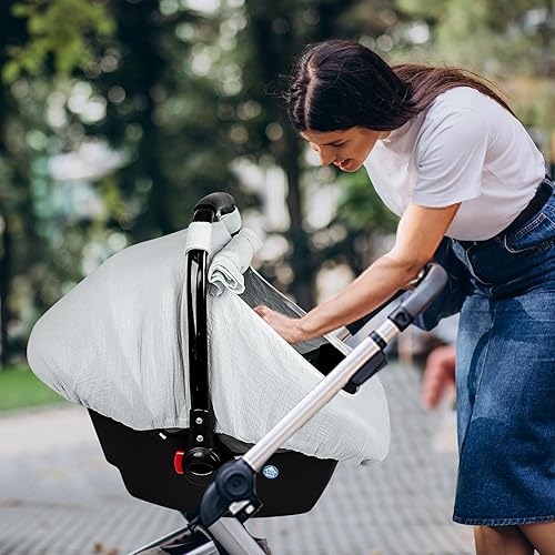 Miniatura 7 de Fundas de asiento de automóvil de muselina para bebés, funda de asiento de automóvil de verano para niños y niñas con ventana transpirable, toldo