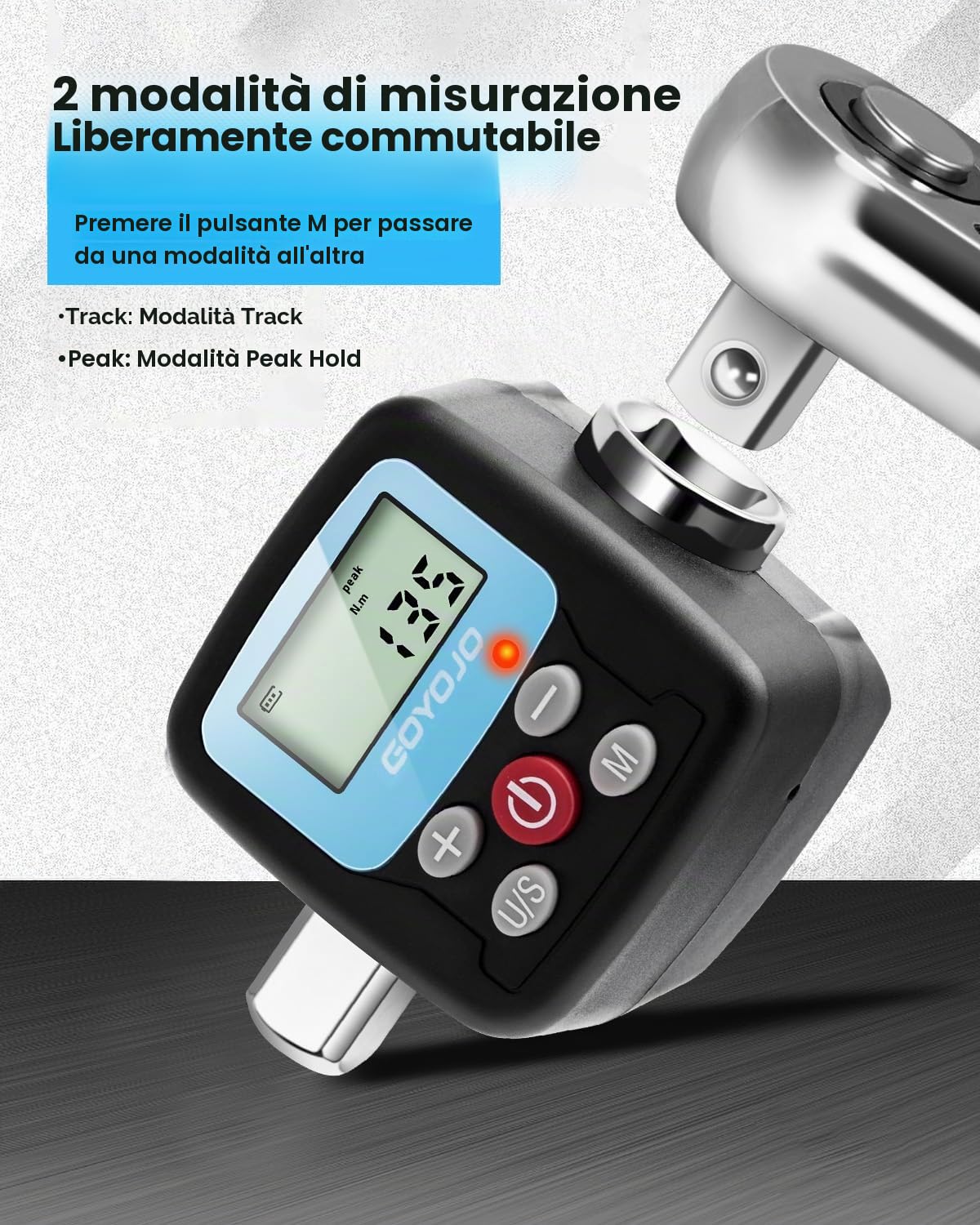 GOYOJO Set di Chiave Dinamometrica Digitale, 1/2 1/4 3/8 Adattatori ad Alta Precisione 4 Unità di Coppia Retroilluminate 2 Modalità Perfetto per Riparazioni Automobilistiche Bici Moto (340 N.m)