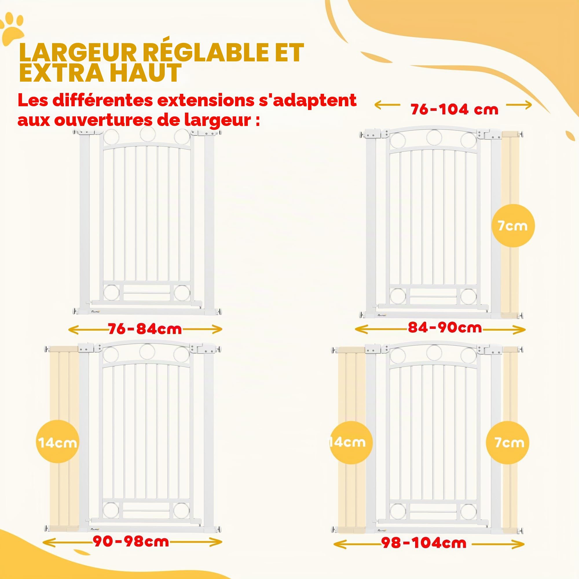 PawHut Barrière de sécurité pour Chiens Double Verrouillage 105cm Blanc