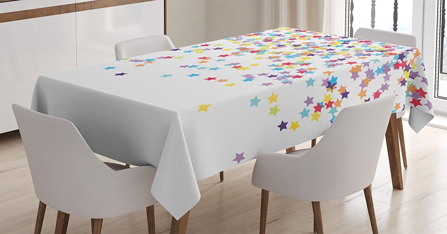 Ambesonne Star Tablecloth, Falling Star Shaped Party Items Birthday Anniversary Surprise Party Celebration Theme, Dining Room Kitchen Rectangular Table Cover, 60" X 84", Purple Blue 60" X 84" Purple Blue