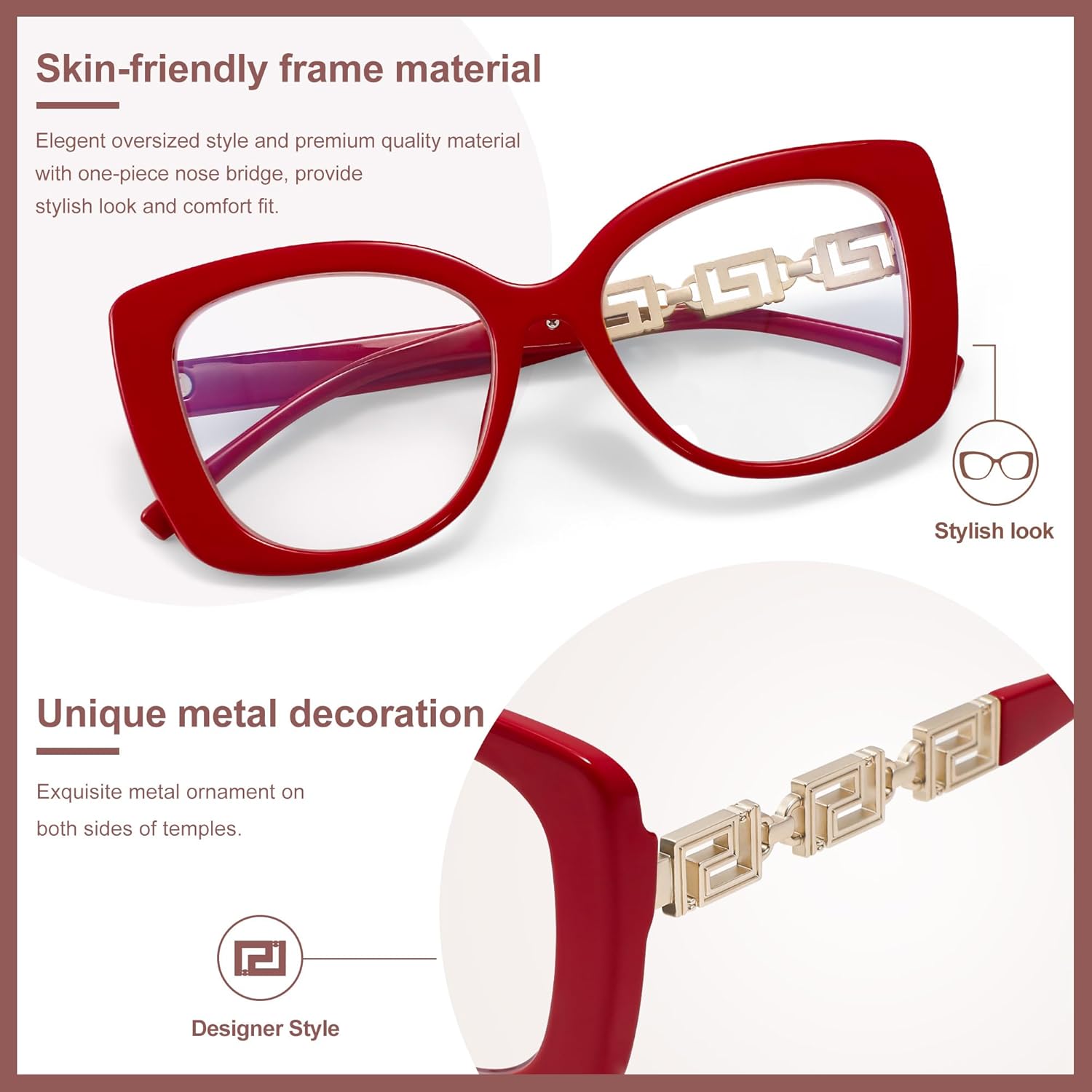 Madison Avenue Oversized Square Blue Light Blocking Glasses for Women with Pouch, Elegant Thick Computer Eyeglasses Elegant Oversized Red image 3 of 6 B0D5MC6JSG