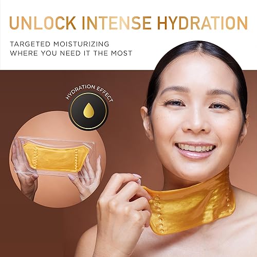 Miniatura 6 de DERMORA Máscara de tratamiento para la piel, máscara de cuello con brillo dorado, paquete de 20 máscaras de gel para el cuello, máscaras