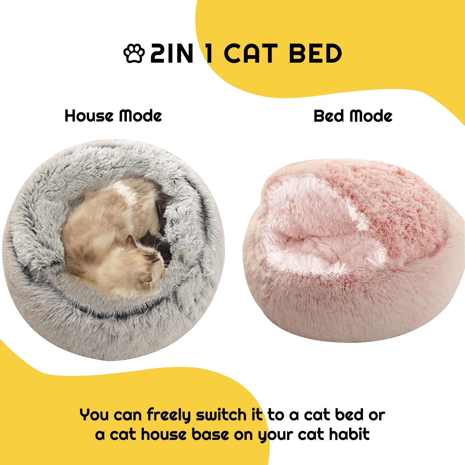 YUDANSI Cat Bed, 50cm Covered Bed for indoor outdoor Cats Calming Down, Burrowing Cat Small Dog Bed with Large Hood for Anti Anxiety, Non-Slip Plush Faux Fur Nest with Ceiling Kitten Puppy Pet Bed 9 71bYIGQ6 GL. AC SL1500