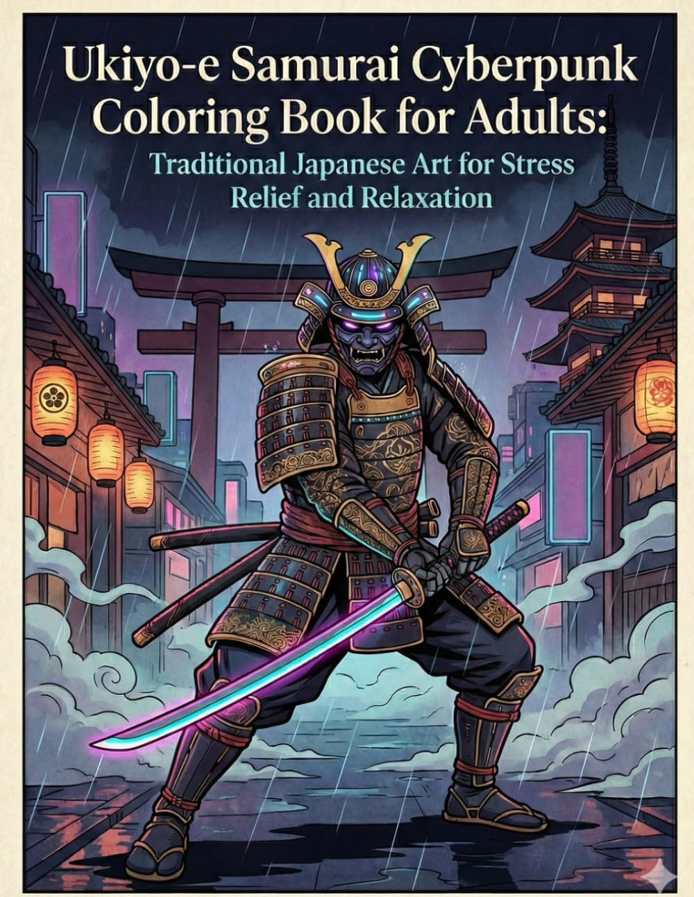 Ukiyo-e Samurai Cyberpunk Coloring Book for Adults: Traditional Japanese Art for Stress Relief and Relaxation: Japanese Art / Woodblock Print / Stress Relief / Mindfulness / Samurai Cyberpunk