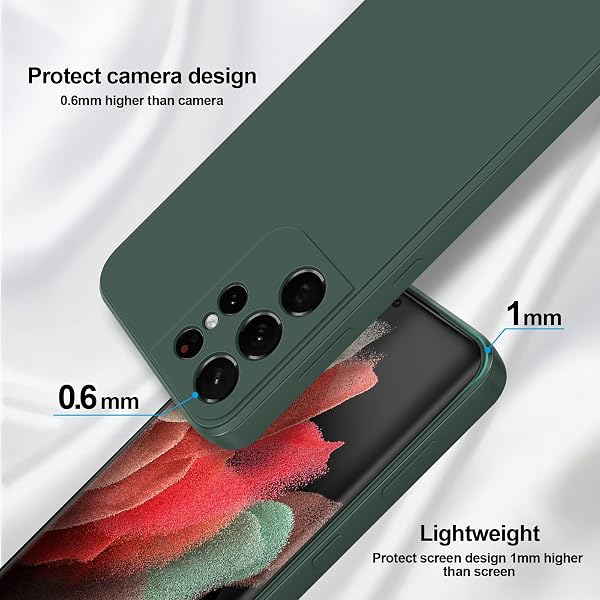 GiiYoon Case Compatible with Samsung Galaxy S21 Ultra 5G, Silky-Soft Touch Full-Body Protective Phone Silicone Case, Shockproof Cover with Microfiber Lining, green - 3