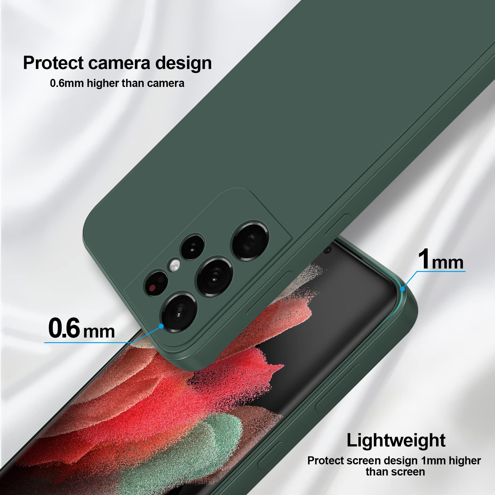 GiiYoon Case Compatible with Samsung Galaxy S21 Ultra 5G, Silky-Soft Touch Full-Body Protective Phone Silicone Case, Shockproof Cover with Microfiber Lining, green — view 3