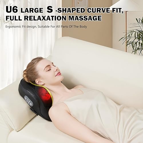 Miniatura 2 de Masajeador de espalda y cuello recargable con calor, masajeador de espalda U6 para aliviar el dolor de tejido profundo, cabezales de masaje 4D, 20