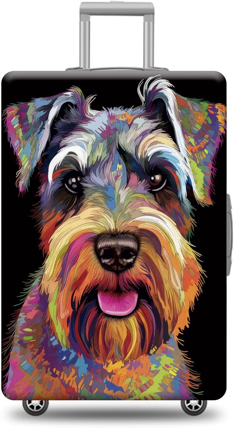 Personalized Dog Luggage Cover Miniature Schnauzer Dog Suitcase Cover Funny Animal Travel Luggage Covers Washable Elastic Suitcase Baggage Protector For Pet Lovers Style 1