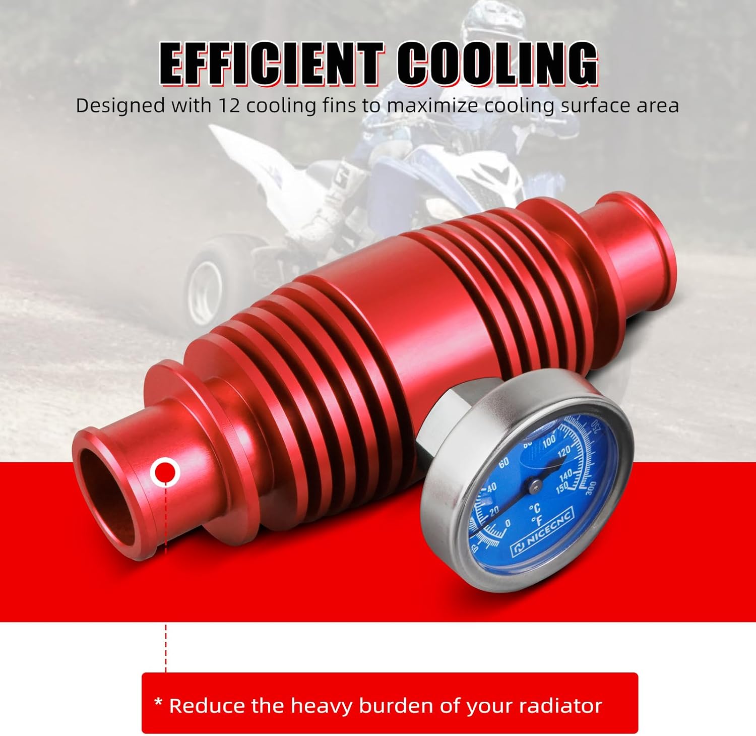NICECNC Cooling Tool with Thermometer Compatible with Yamaha Raptor Rhino Grizzly 660 700, Blaster 200 YFS200, Compatible with Kawasaki Teryx/Brute Force 750, See Fitments Red