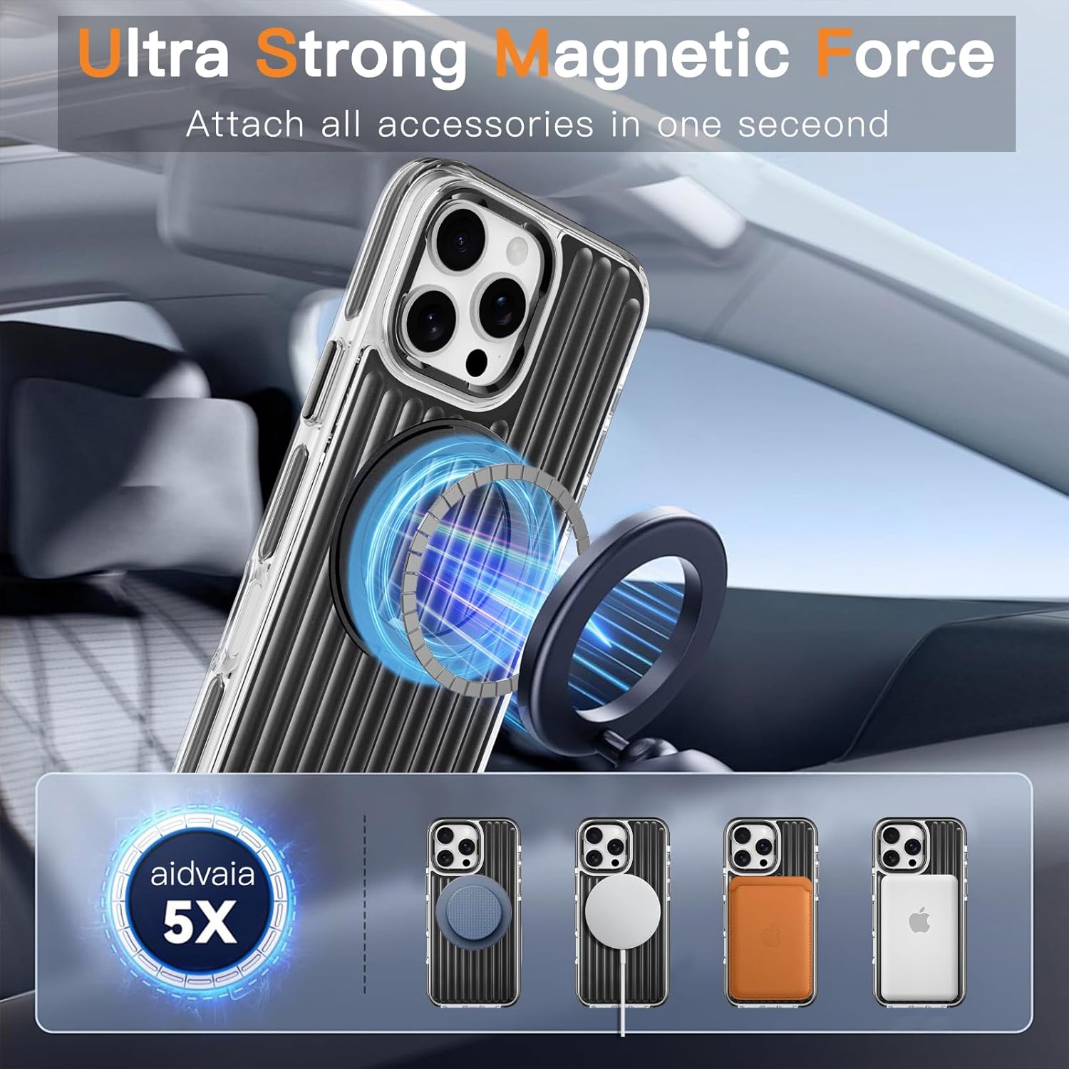 Phone Case Compatible with iPhone 16 Pro, with Magnetic Stand, Ring Kickstand, Compatible with Magsafe, Military Protection Black