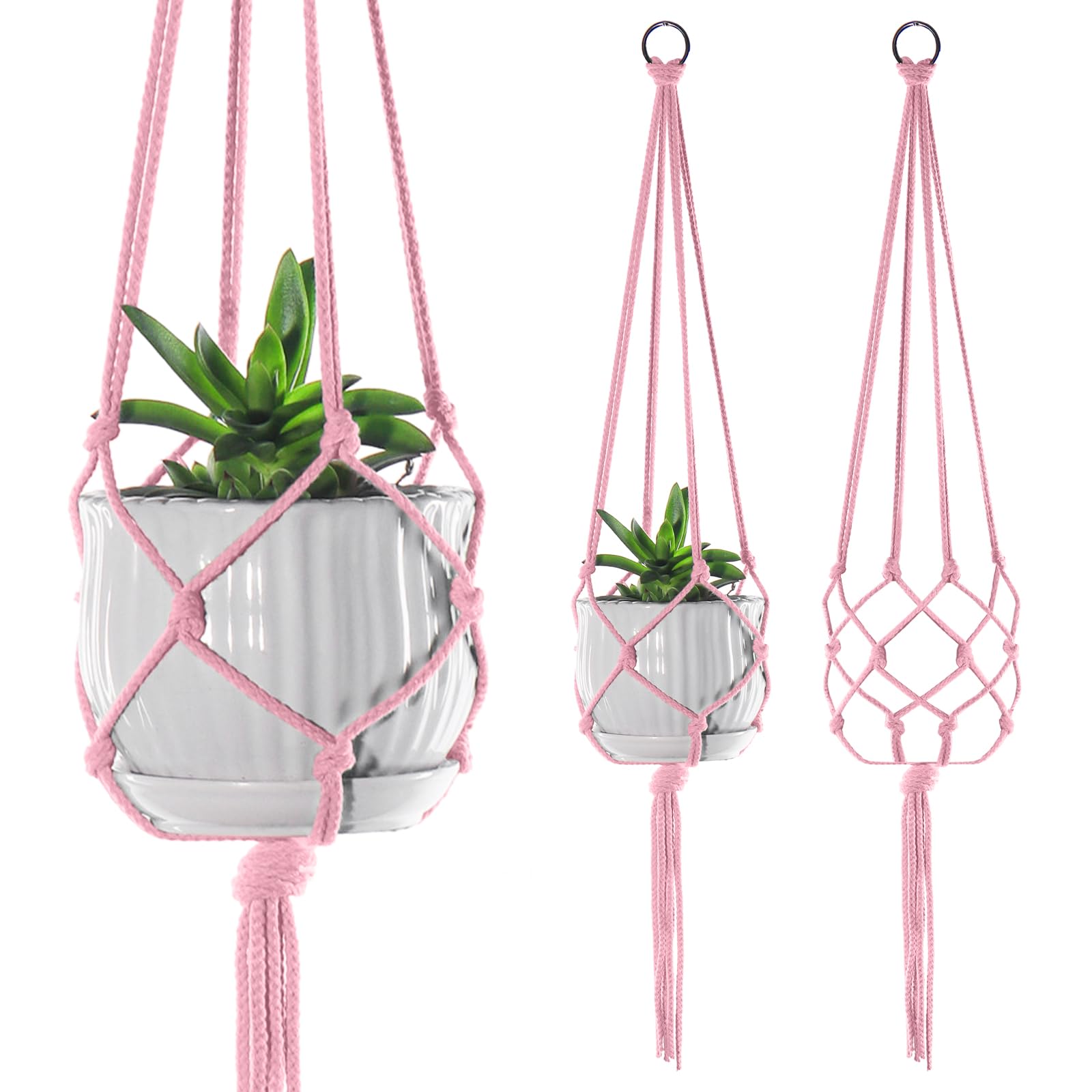 Update 2 Pack 41 Inches Large Plant Hanger Macrame Rope to Hang Flower Pot Plant Holder for Indoor Outdoor Decorations (Pink)