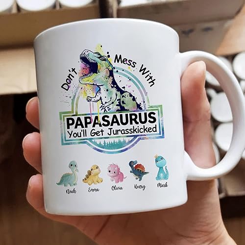 Miniatura 3 de Gossby Taza personalizada (5 dinosaurios) Don_t Mess With Papasaurus - Taza personalizada para el día del padre, taza del día del padre, taza