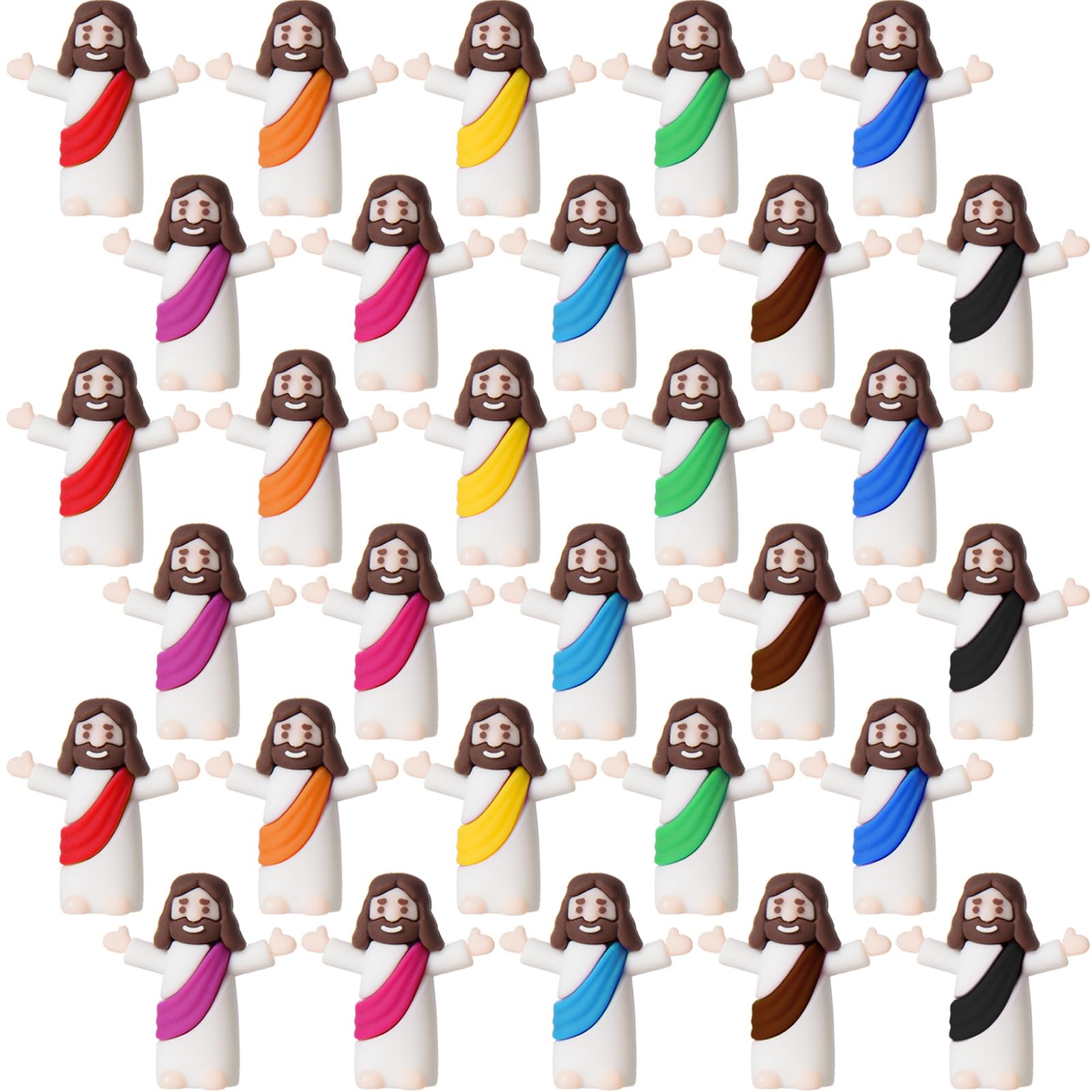ARCHCRTC 30 Pcs Little Jesus Figurine Mini Tiny Jesus Figures Religious Christ Savior Doll for Hide and Seek Sunday Easter Egg Stuffers Baptism Gift (30, Multicolor)