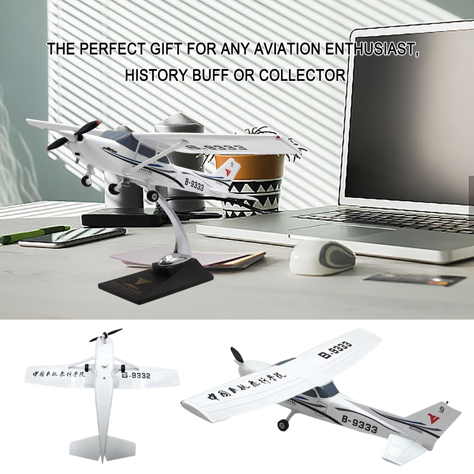 Modello aereo 172 Cessna Trainer in scala 1:32 Realistico in lega resina metallo fuso con supporto for visualizzazione statica, opera d'arte fatta mano Decorazione perfetta casa