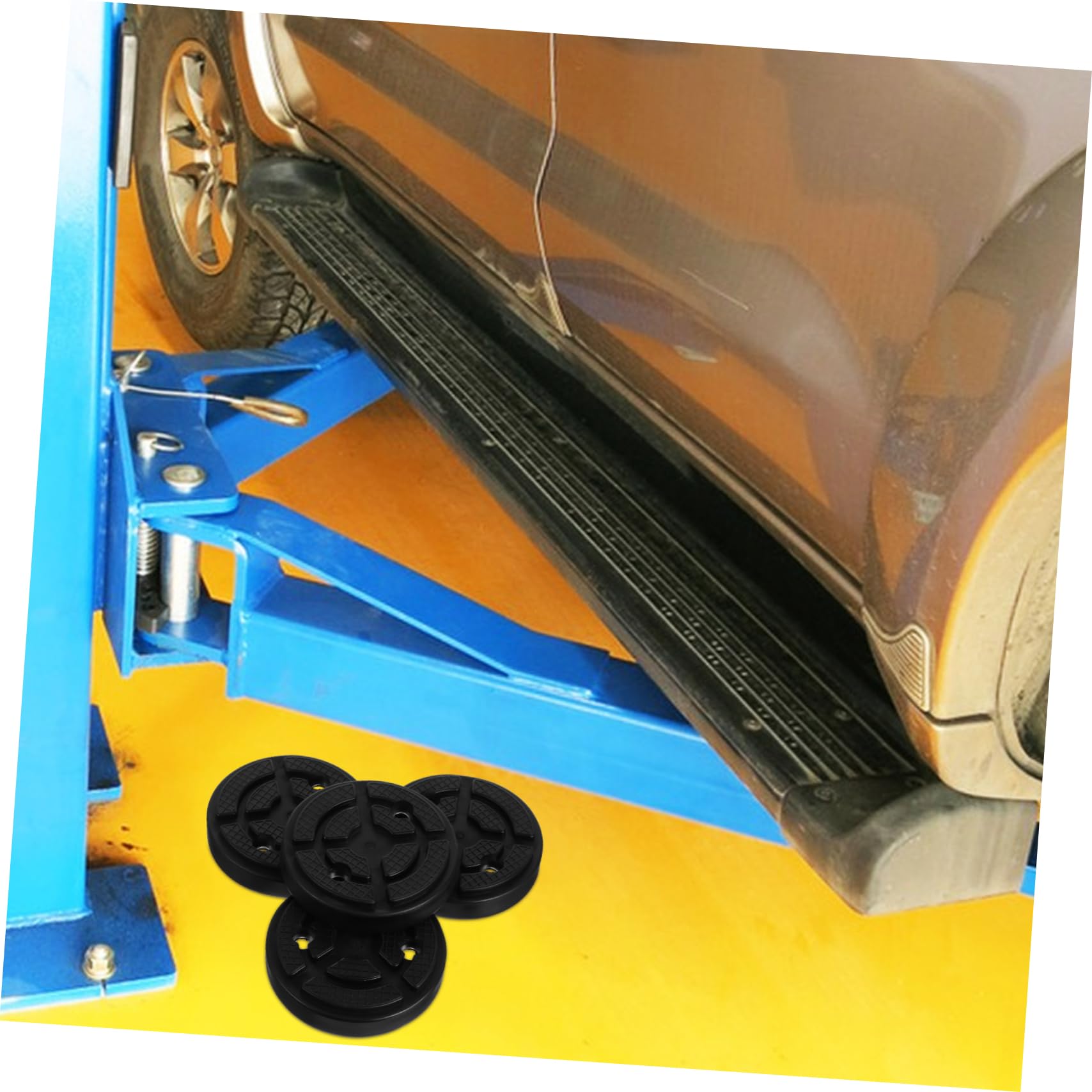 Tamponi in Gomma Diametro Interno 10,8 Cm 4 Pezzi Protezione Carrozzeria e Sollievo Pressione Distanza Fori 7 Cm per Ponte Sollevatore Auto a Due Colonne