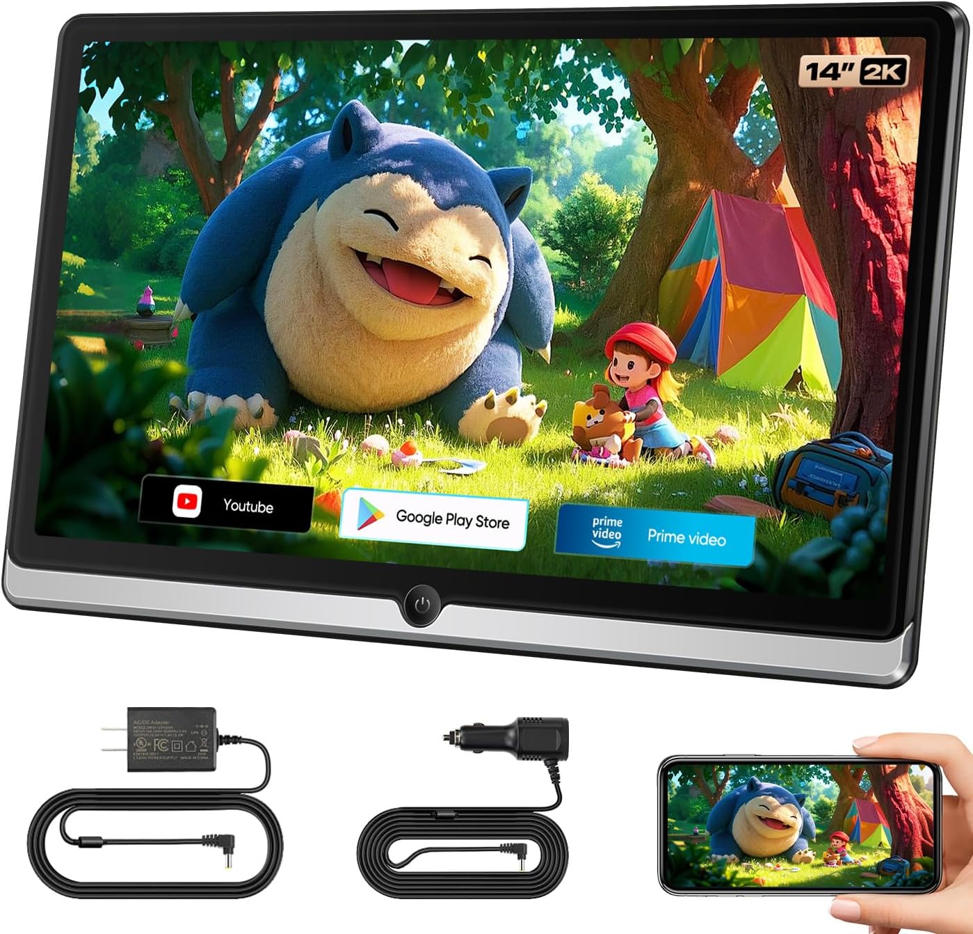 14inch Android Portable Car TV Headrest Monitor Tablet for Cars Back seat Support Phone Wireless mirroring Touchscreen with WiFi/Bluetooth/HDMI/USB/Video Player (14'' 4G + 64G)