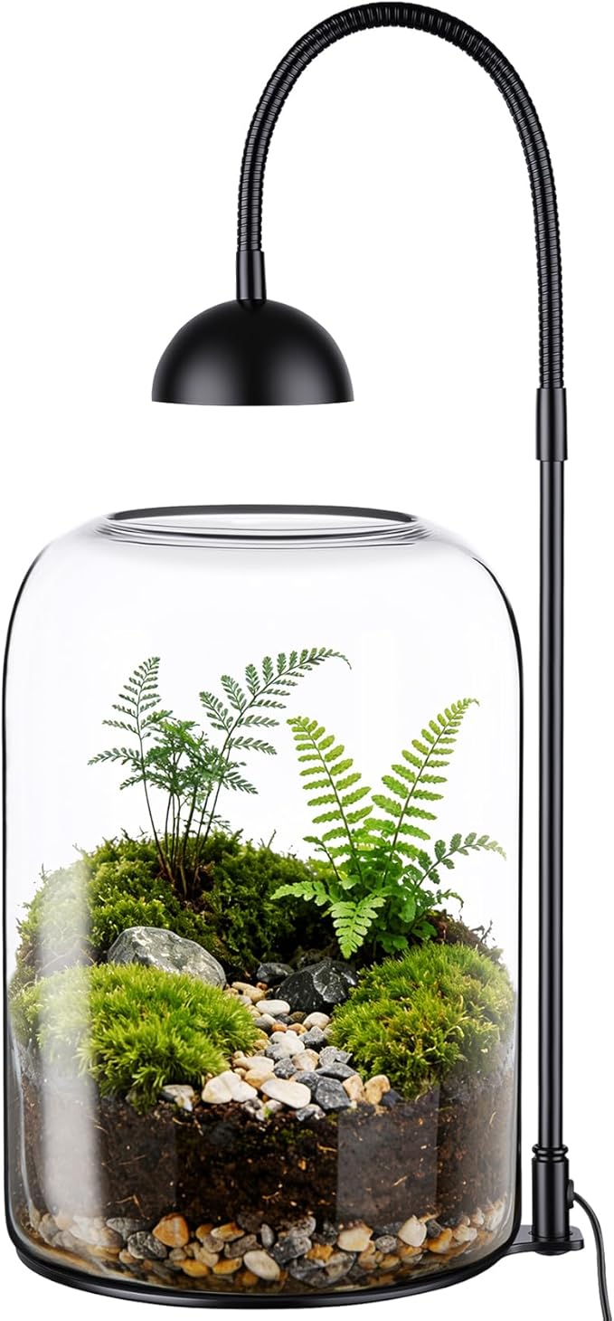 Glass Plant Terrarium with LED Grow Light & Adjustable Ventilation,
