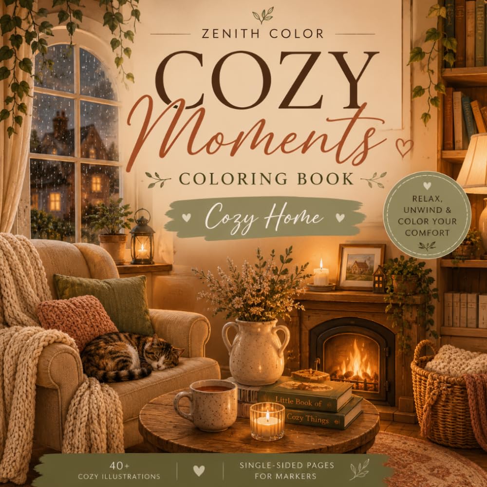Cozy Home Coloring Book: Cute & Relaxing Cozy Moments for Adults and Teens