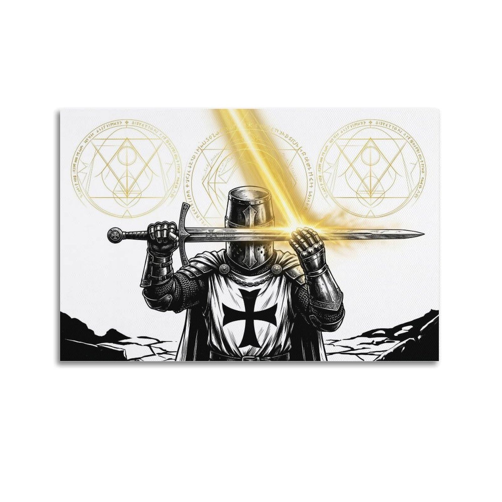 Olyhtr Boys Unframe-Style Paladin Magic Circle Templar Knight Sacred Poster Sword Armor Modern Decorative Canvas Prints - Ideal Wall Art For Family, Man Cave, Game Room, & Girls Bedroom 20X30inch(50X75cm)