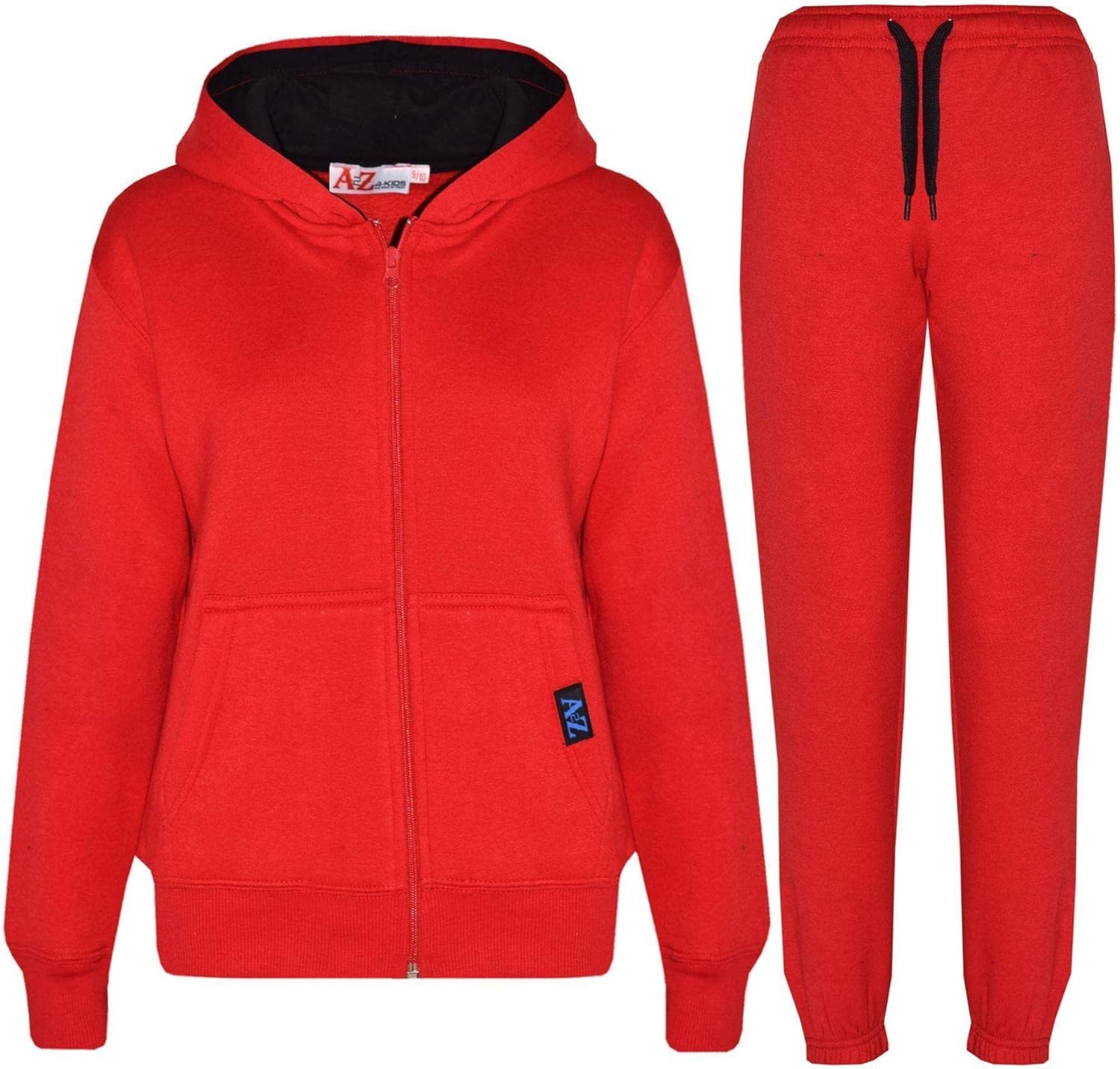 Plain Tracksuit Contrast Fleece Hoodie with Joggers - T.S Contrast Trim Red & Black 7-8.
