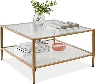 Best Gold 2-Tier Glass Coffee Table