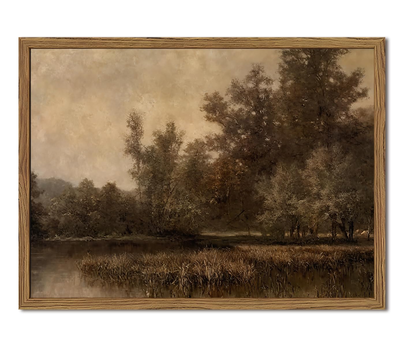 Framed Vintage Landscape Canvas Wall Art, Rustic Forest Lake Wall Decor Paintings, Retro Country Nature Pictures Prints Aesthetic Home Decor for Living Room Bedroom Office Farmhouse 12x16 inch