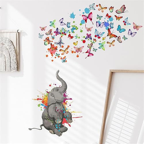 Miniatura 3 de Calcomanías de pared de animales, calcomanías de pared de elefante pintado de dibujos animados, decoración de pared extraíble para decoración mural