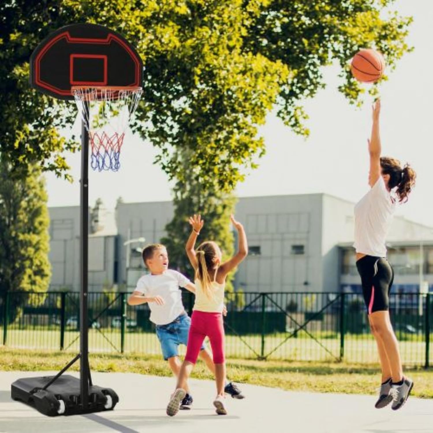 5.1-6.9 Ft Height Adjustable Basketball System, Portable Basketball Stand with 29" Backboard and Wheels, Suitable for Indoor and Outdoor Use, Black