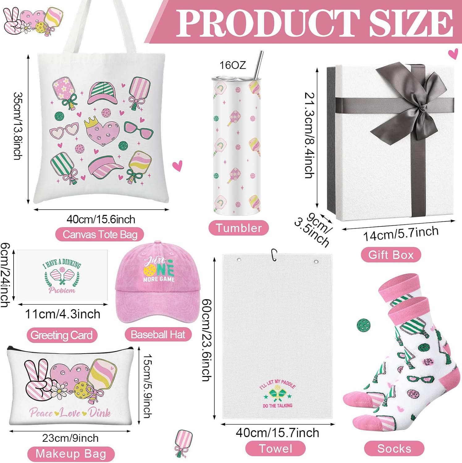 Sieral 8 Pcs Dink Ball Gifts for Women 16 oz Stainless Steel Insulated Tumbler with Straw Lid Funny Canvas Cosmetic Bag Tote Bag Hat Towel and Novelty Socks for Dinkball Lover Gifts - Image 2