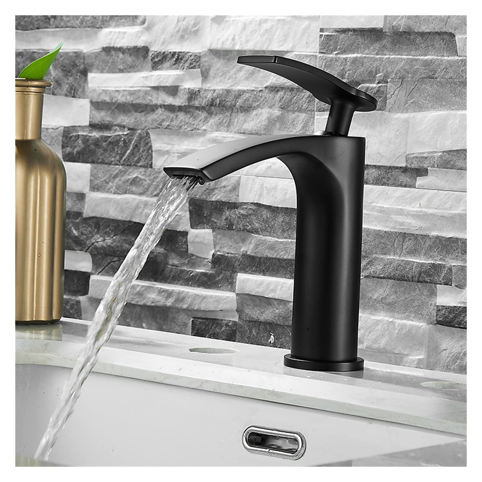 Grifo de Lavabo para baño, Grifo Mezclador de Agua fría y Caliente de latón Tallado, Grifo Mezclador de Lavabo de Oro Negro, grúa