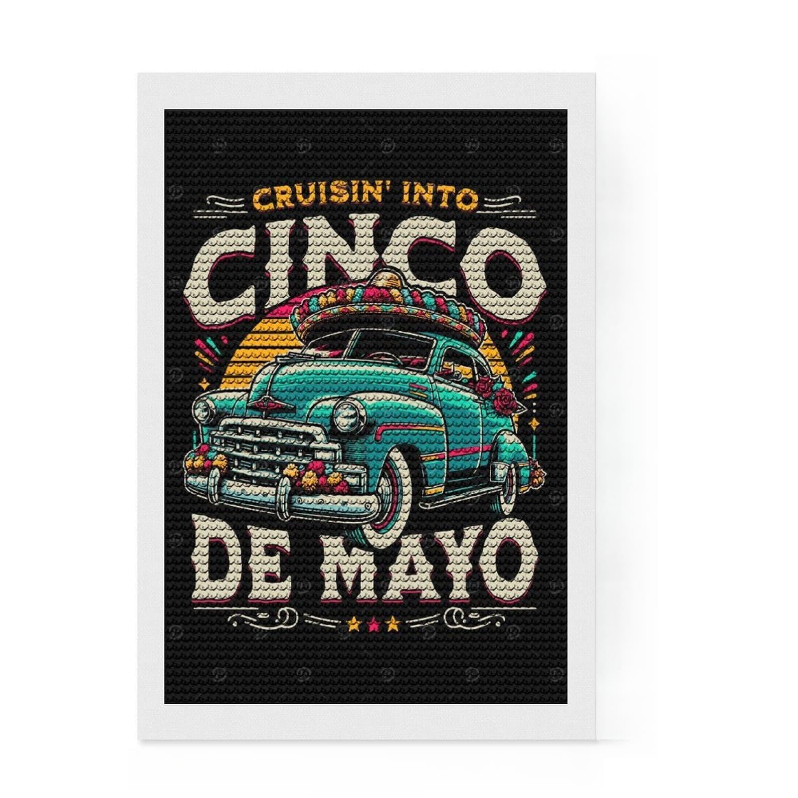Junmoney Cruisin Into Cinco De Mayo Full Drill Diamond Painting Kit 8"x12", Winter Craft, Modern Decor, for Women, Relaxing Handmade Project