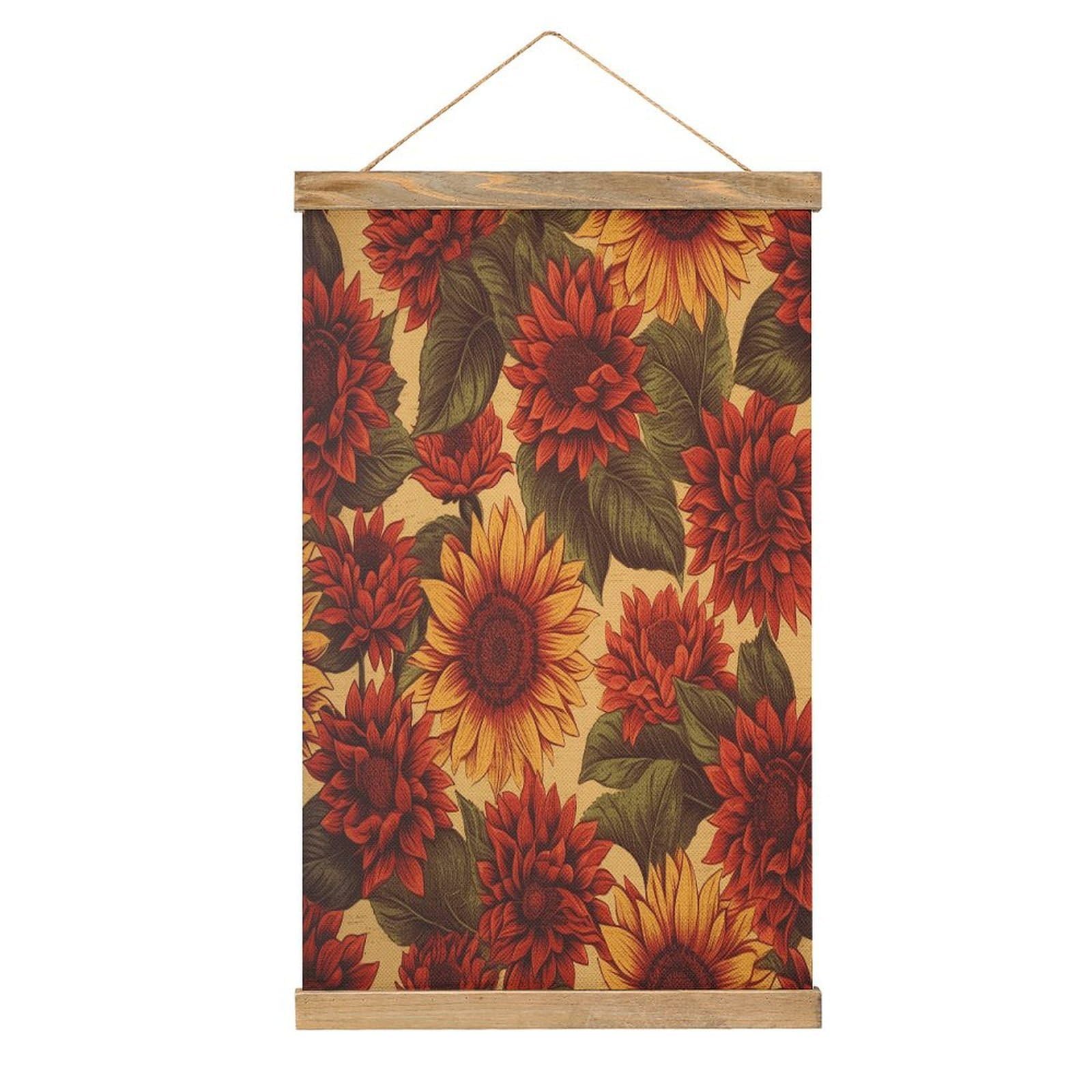 VstaDank Red Sunflower Hanging Poster with Wooden Frame Modern Linen Hanging Painting Retro Style Wall Decor Art Painting for Living Room,Bedroom Decor Poster Frame 20.4x13.1inch
