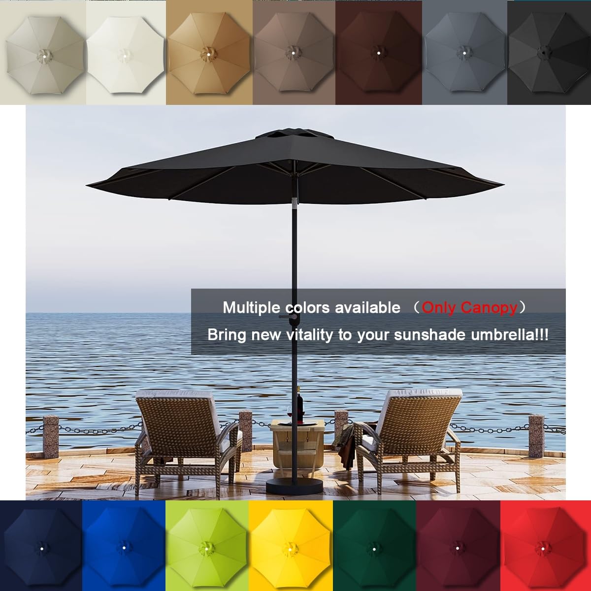 Patio Umbrella 7.5ft 9 ft 10ft Replacement Canopy for 6 Ribs 8 Ribs, Outdoor Market Table Umbrella Canopy Replacement Waterproof UV Protective Umbrella Cloth Fabric(Color:Red,Size:2m/6.5FT(6-ribs))