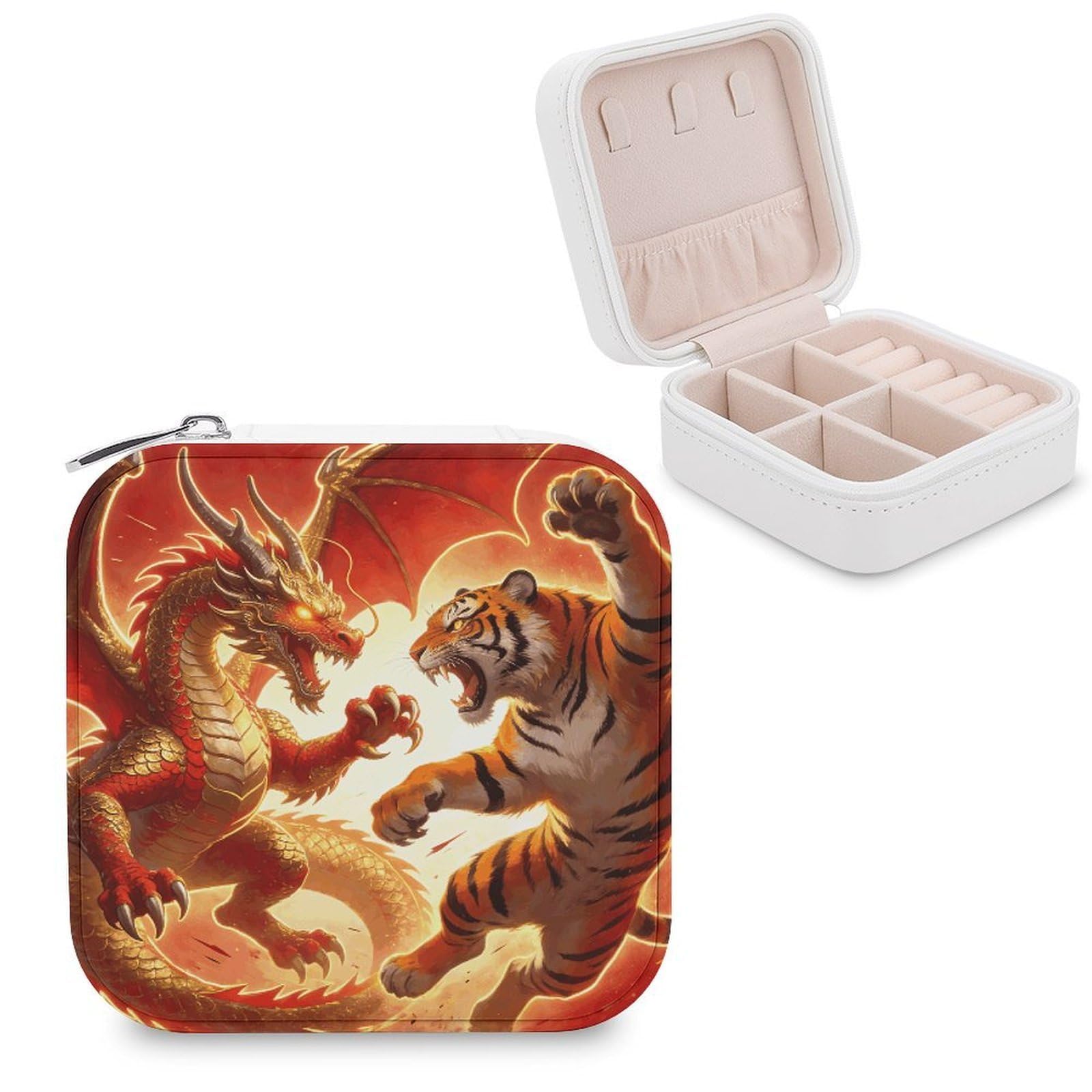 VstaDank Dragon Versus Tiger Jewelry Box for Women Custom Travel Jewelry Case Personalized Travel Jewelry Boxes Small Portable Jewelry Organizer Box for Rings Necklaces Bracelets Earring