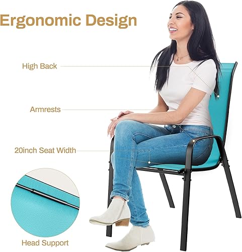 Miniatura 5 de Arlopu Juego de comedor de patio al aire libre de 5 piezas (paraguas no incluido), muebles de porche con 4 sillas de texto, 1 mesa cuadrada de